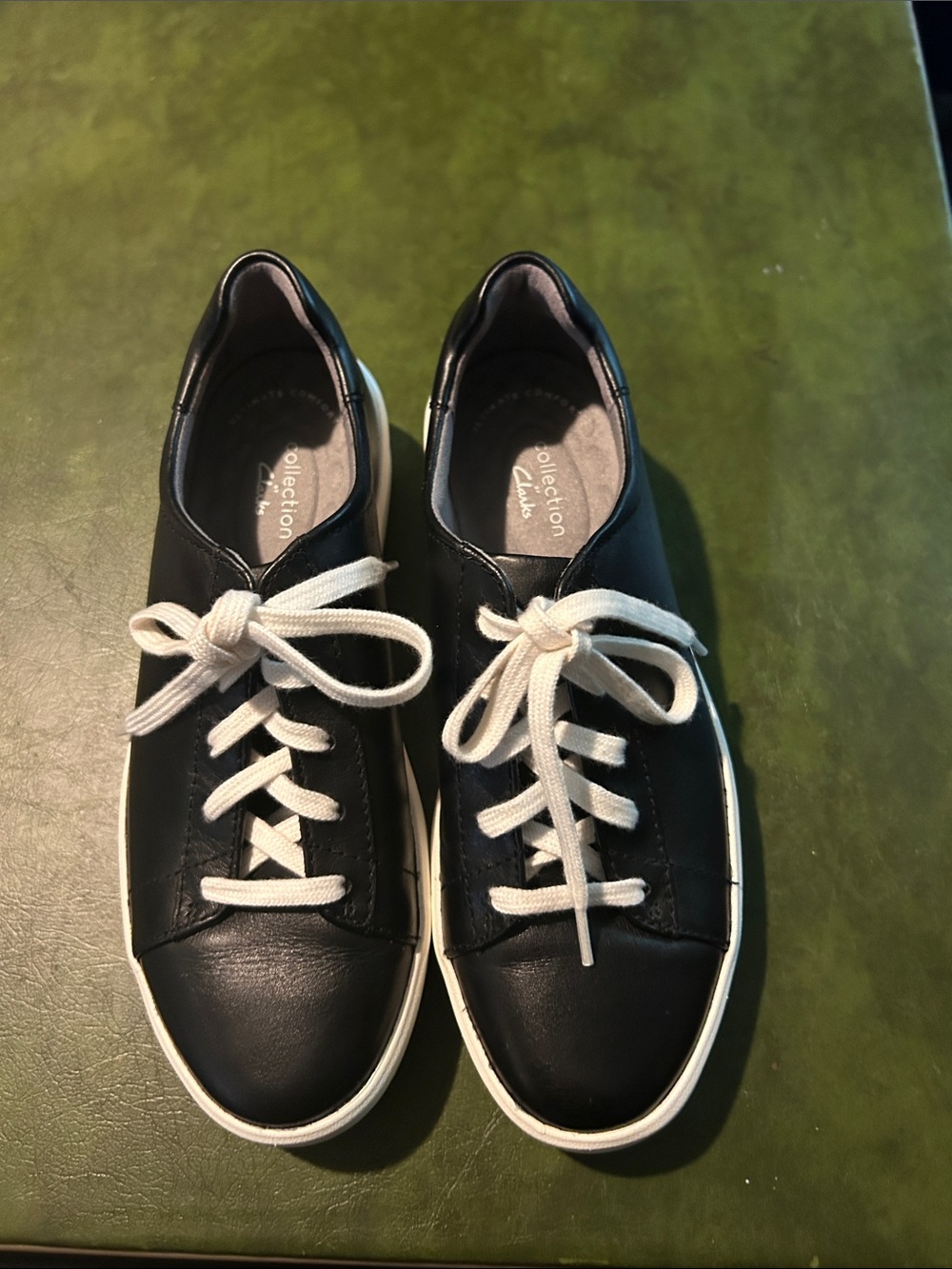 Clarks Black Leather Sneakers with White Laces